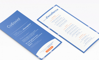 Co&axial : Logotype, carte de visite, flyers, stickers, maquette du site internet et réseaux sociaux image 
